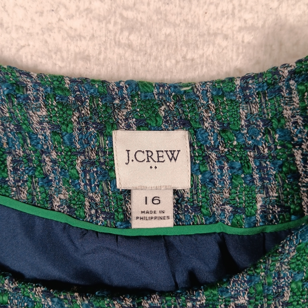 J. Crew Tweed Lady Jacket Womens 16 Green Textured Gold Creat Buttons Career - Picture 2 of 13